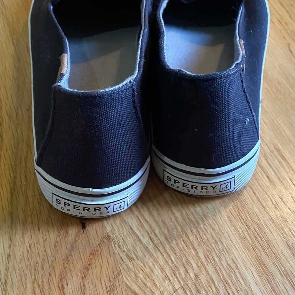 Sperry Black Canvas Loafers with White Trim - Picture 5 of 6